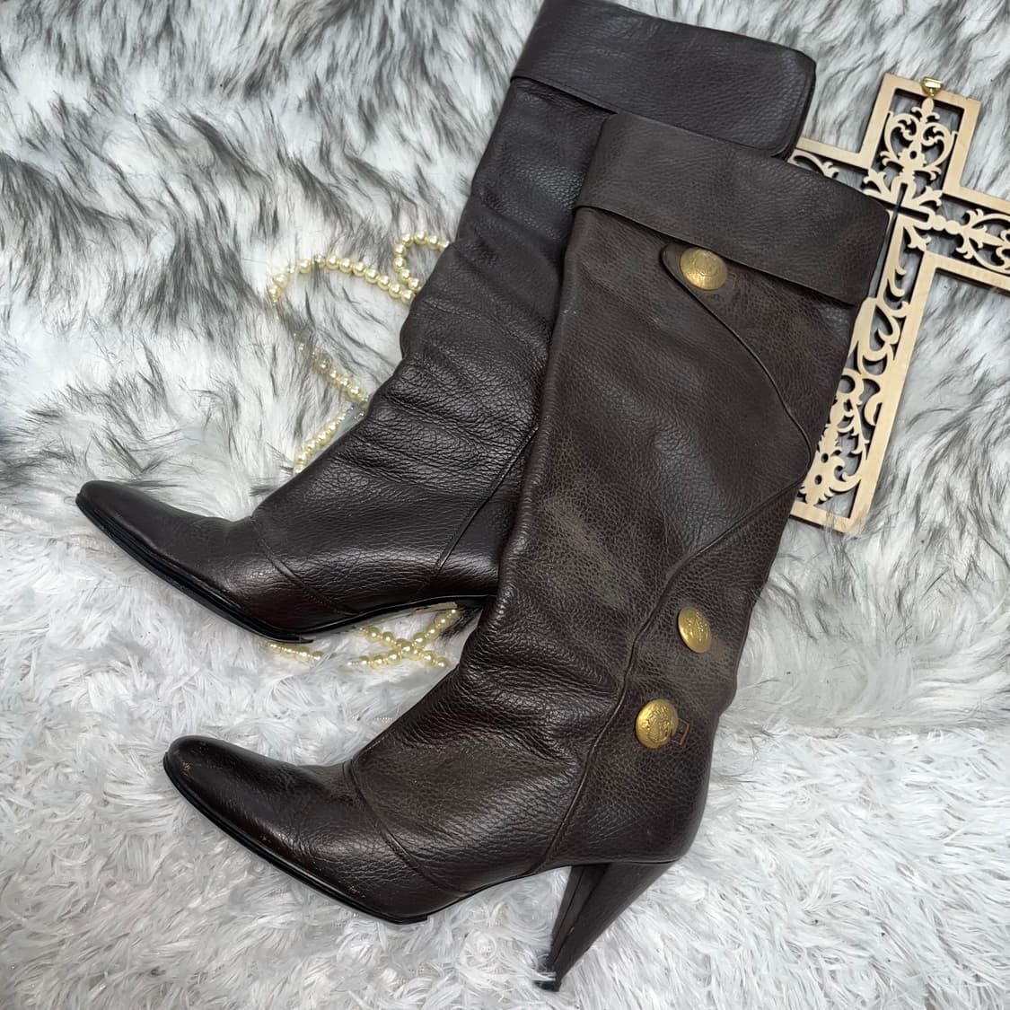 빈티지 브라운 앤틱 버튼 부츠힐 상품이미지2