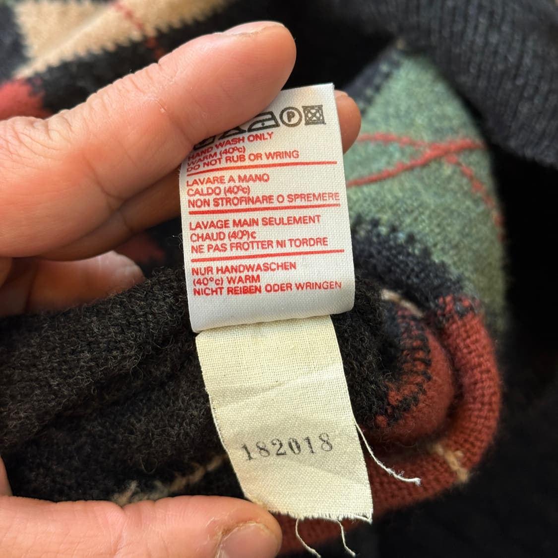 아일랜드 생산 램스 울 퓨어뉴울 아가일패턴 브이넥 니트 스웨터 L 상품이미지7