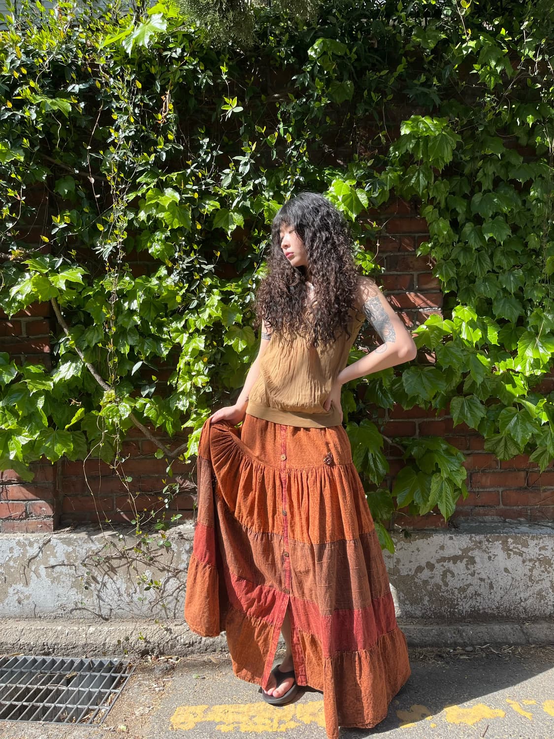 히피 무드 패치워크 롱 스커트 상품이미지2