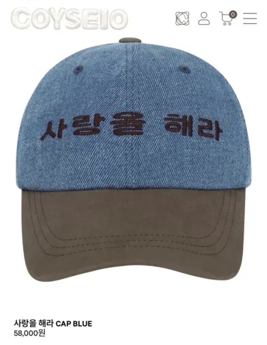 코이세이오 사랑을 해라 cap blue coyseio 볼 캡 블루 상품이미지1