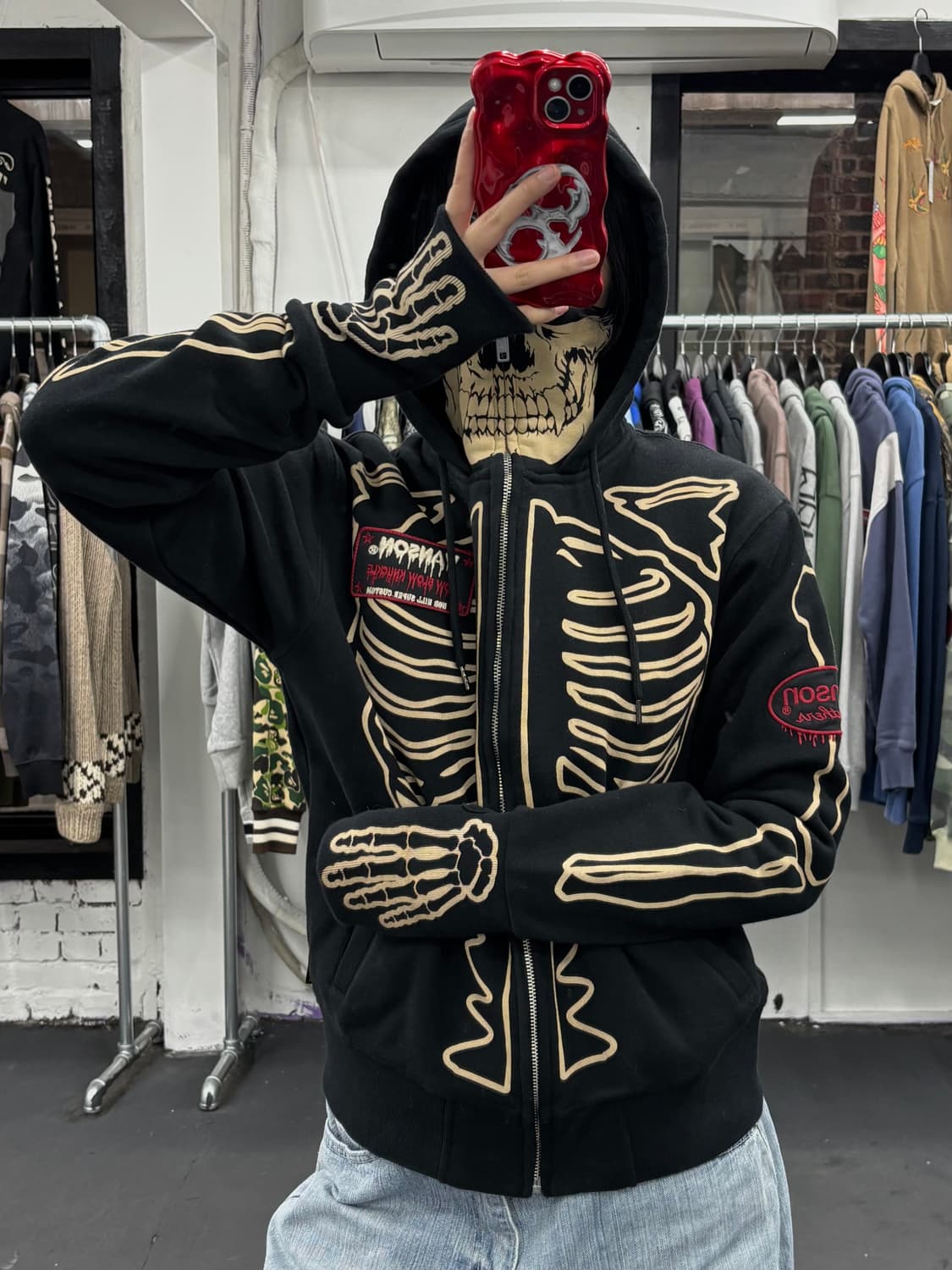 밴슨 레더 X 로우블로우너클 하이넥 스컬 집업 상품이미지4