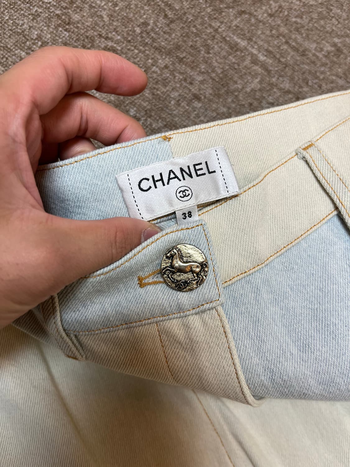 CHANEL 투톤 데님 크롭 와이드 레그 진 상품이미지6