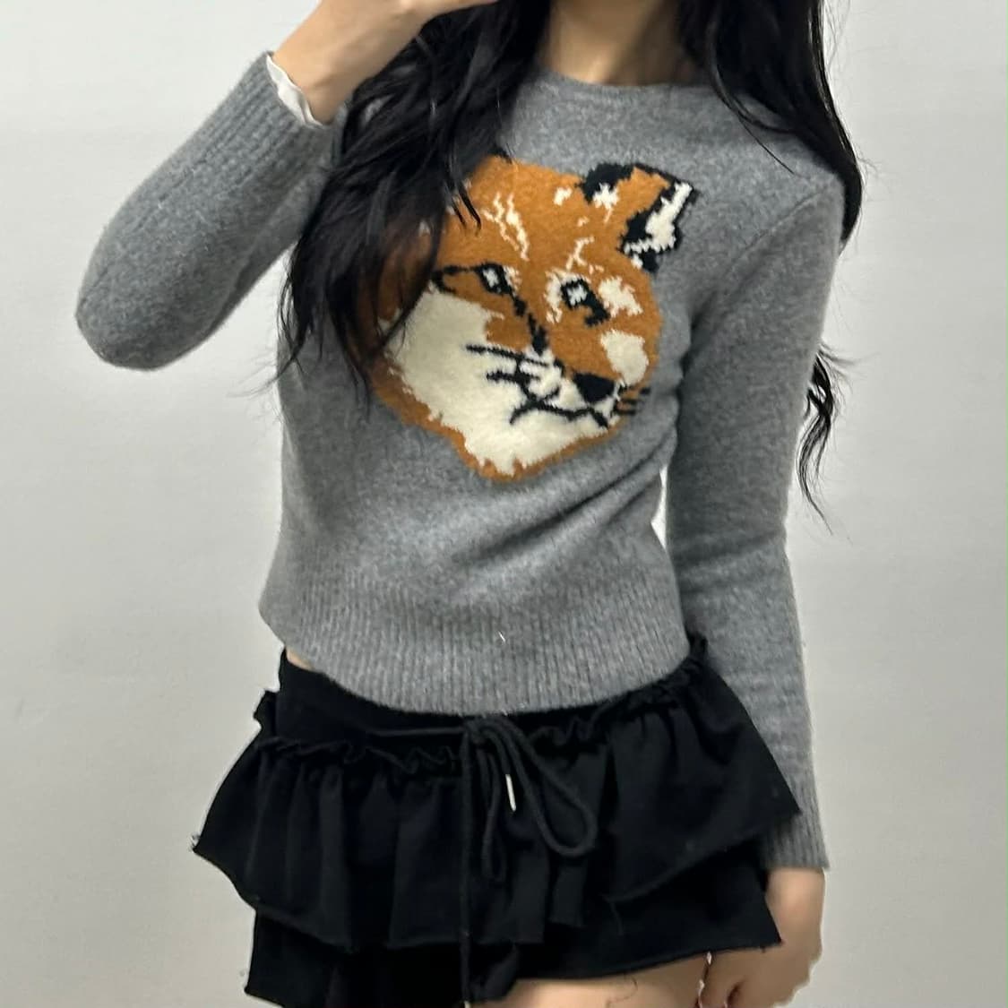 메종키츠네 빅폭스헤드 램스울 걸즈 크루넥 니트(S) 상품이미지2