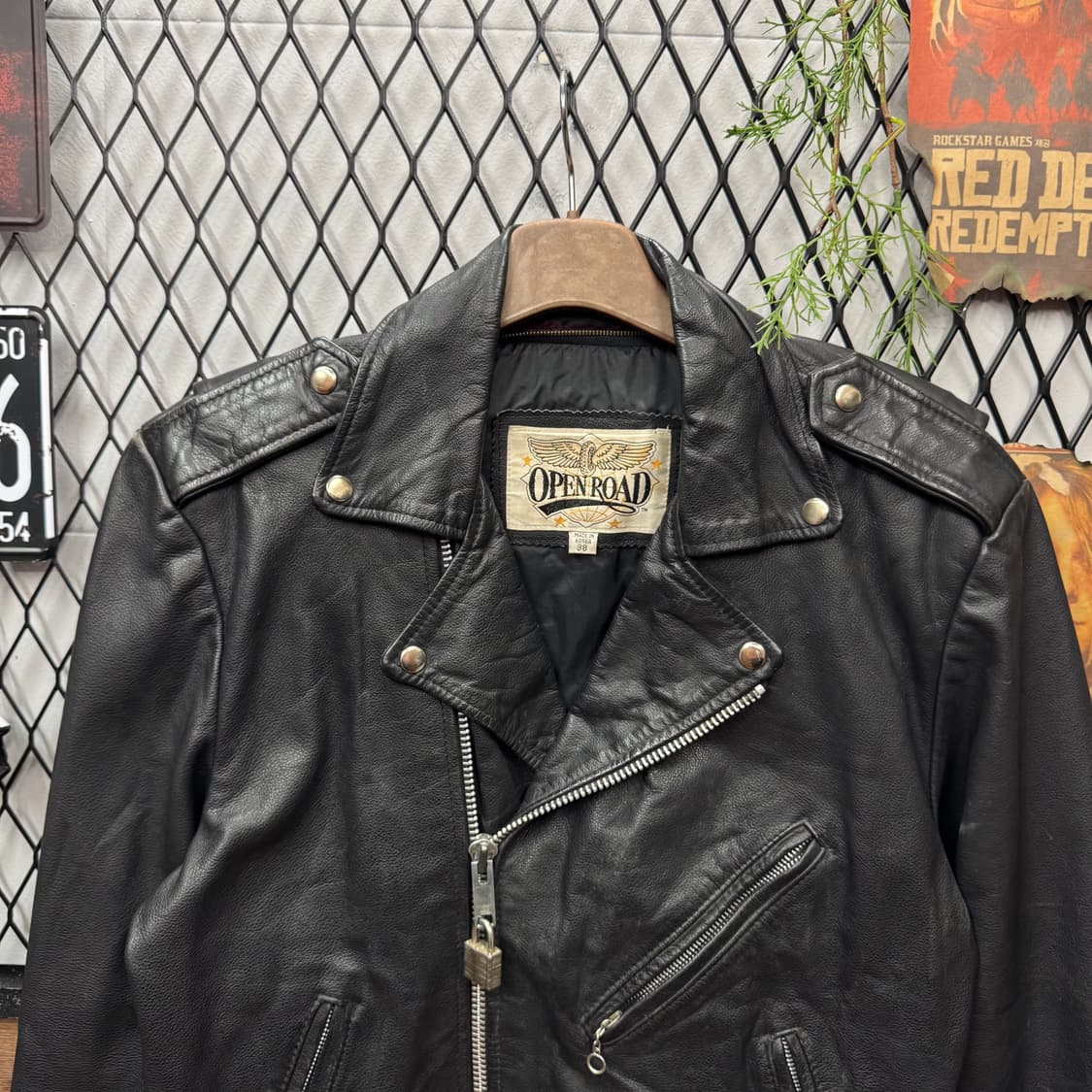 90s USA VINTAGE 레더 라이더 자켓 전면 지퍼 포인트 블랙 상품이미지3