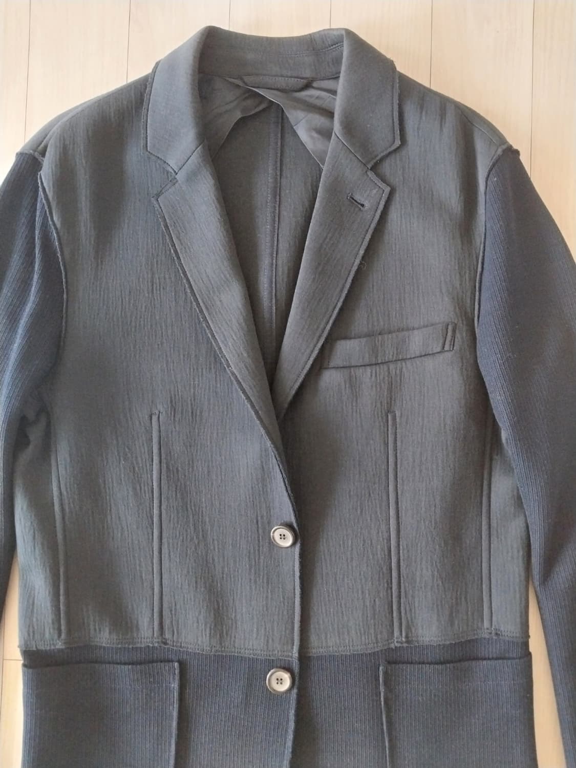 랑방 니트 절개 블레이저 자켓 네이비 상품이미지2