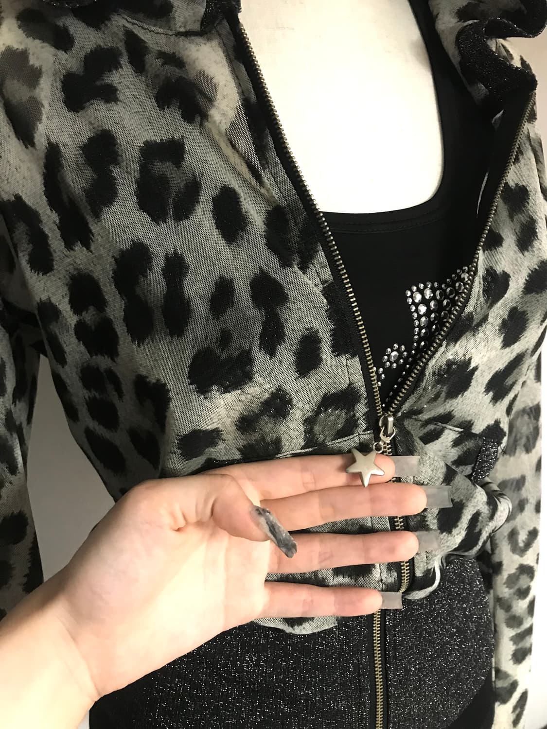 Leopard Mesh Glitter Zip-up Hoodie 상품이미지2