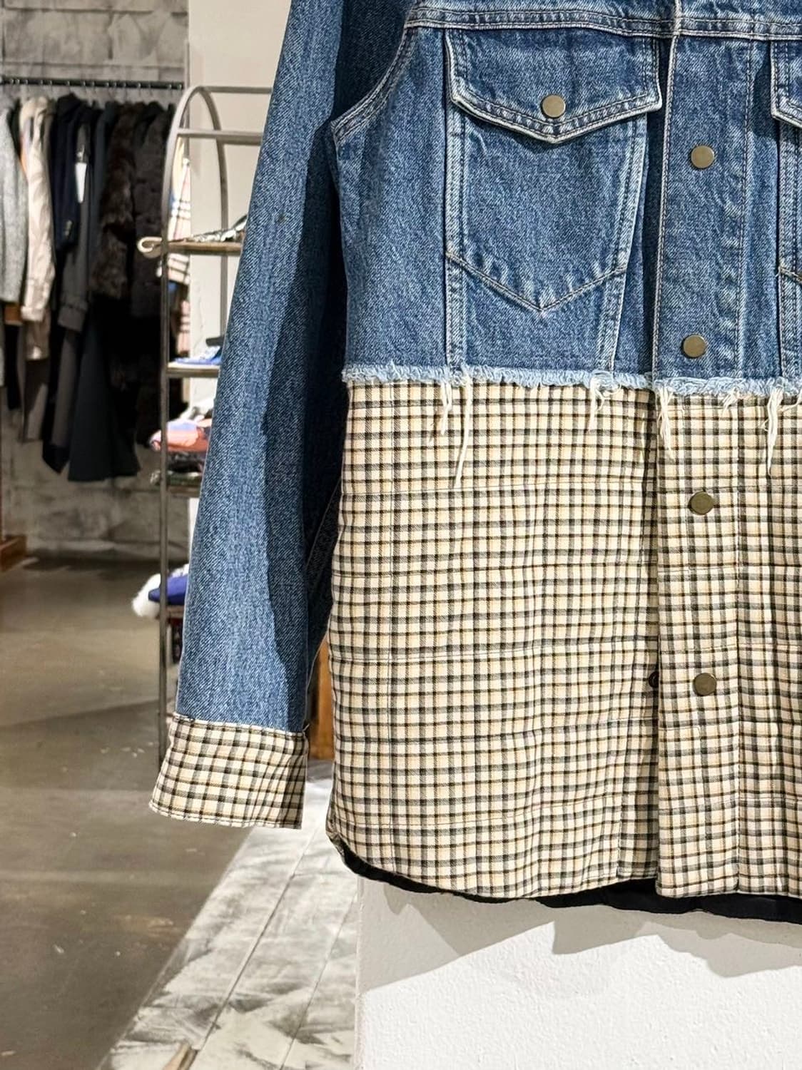 산드로 데님 퀼팅 체크 패널 자켓 상품이미지4