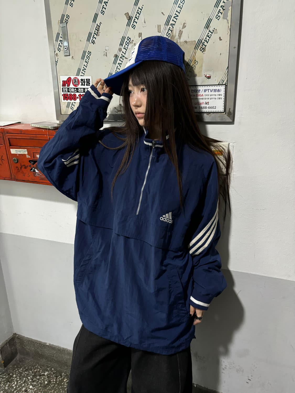 90s ADIDAS 네이비 반집업 아노락  상품이미지1