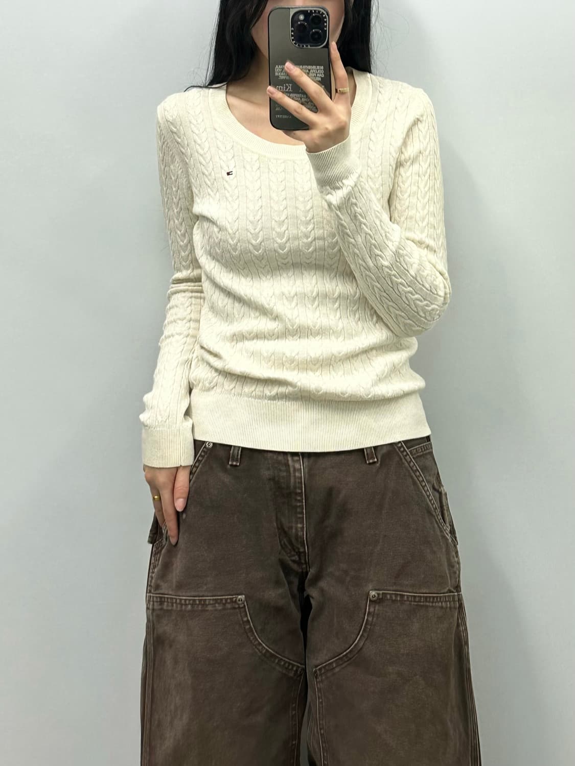 타미힐피거 화이트 꽈배기 니트 상품이미지1