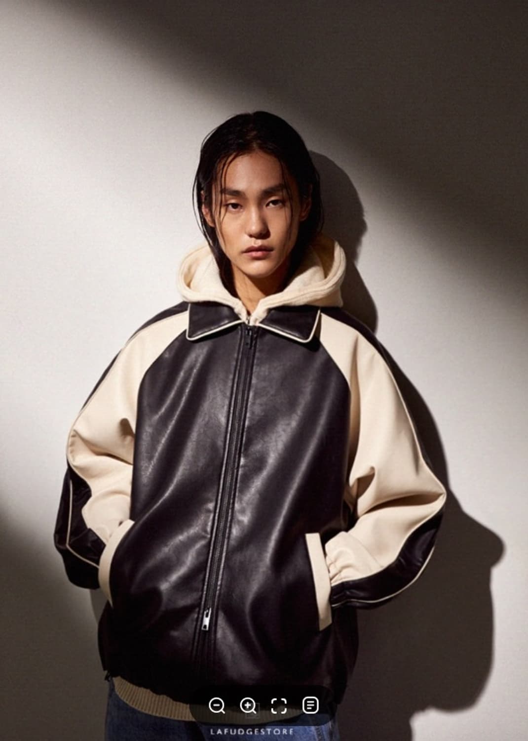 라퍼지스토어 비건레더 자켓 블랙/아이보리 L 상품이미지4