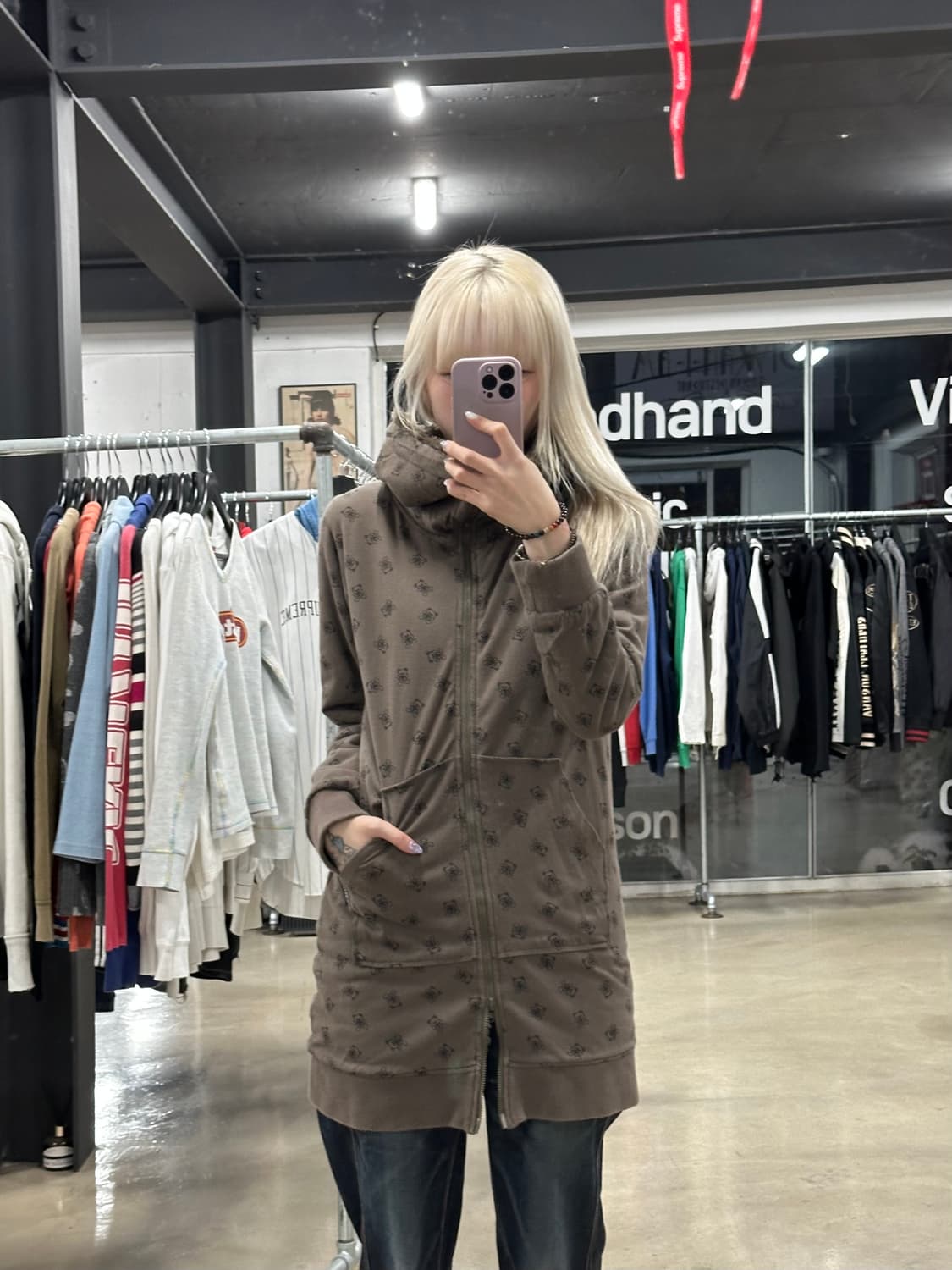 히스테릭글래머 퍽베어 퍼 안감  투웨이 후드집업 상품이미지3