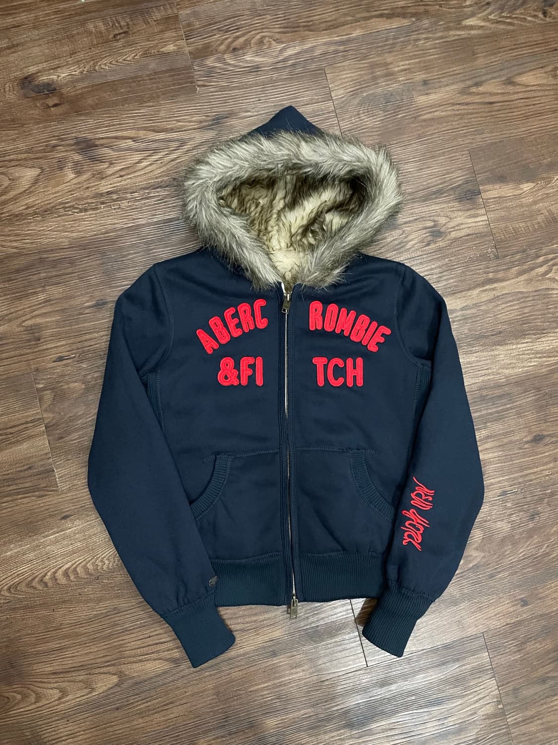 아베크롬비 울프죠 후드집업 퍼자켓 네이비 상품이미지3