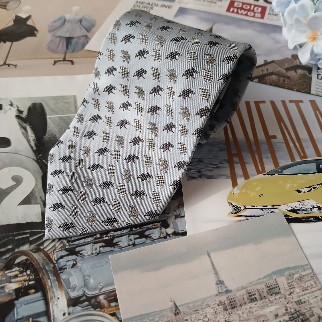 헌팅월드 실크 스카이블루 코끼리 넥타이 9.5cm A등급 A19181
 상품이미지2