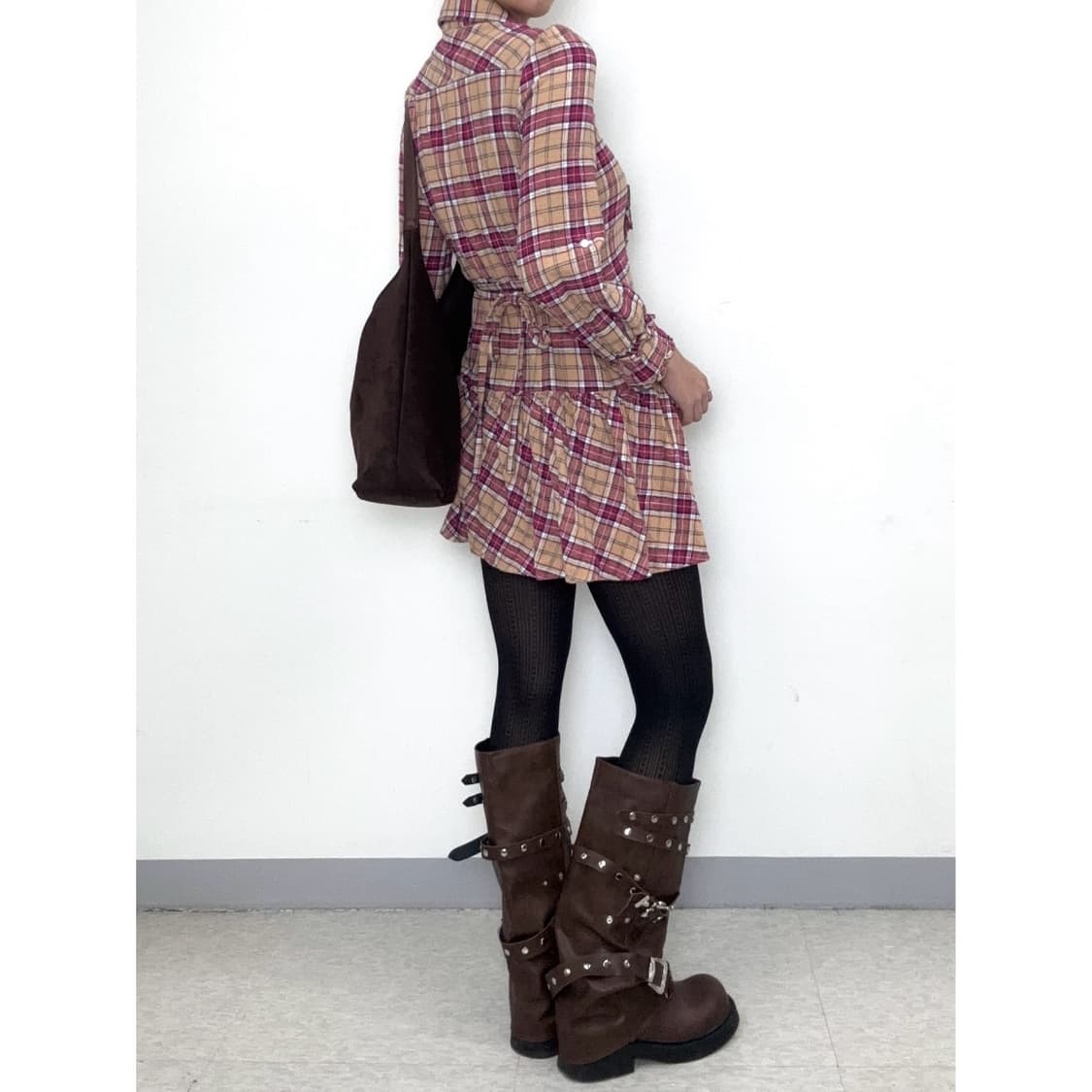 빈티지 체크 셔츠 원피스 상품이미지3