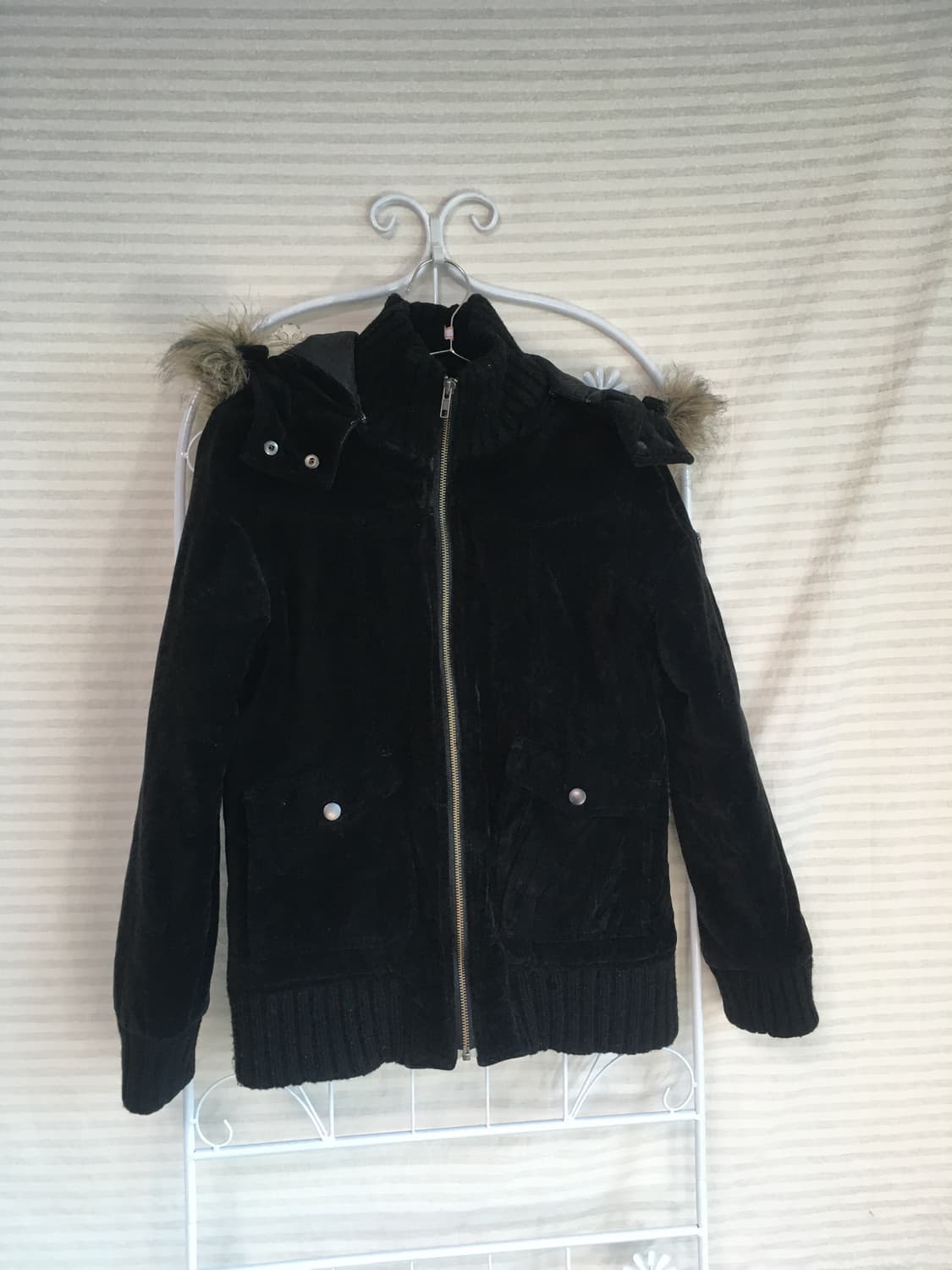 Y2K 블랙 벨루아 펑크 퍼 후드 블루종 상품이미지5