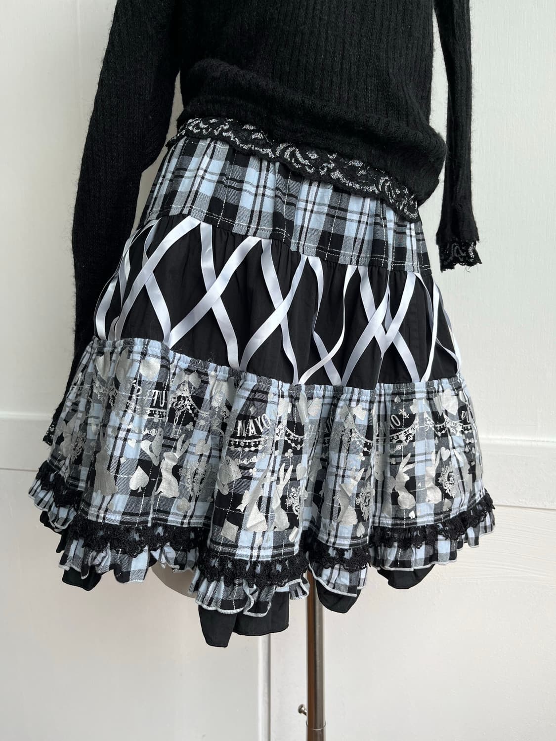  PUTUMAYO 블랙 체크 레이어드 프릴 미니 스커트 상품이미지3