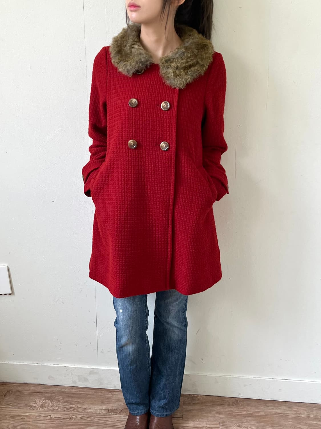 earth music 퍼 더블 코트 상품이미지4