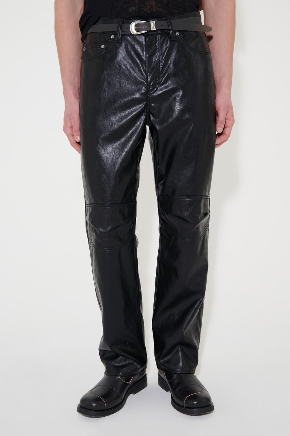 사용감x) 아워레가시 포멀 모토컷 케이지안 블랙 페이크 레더 팬츠 상품이미지2