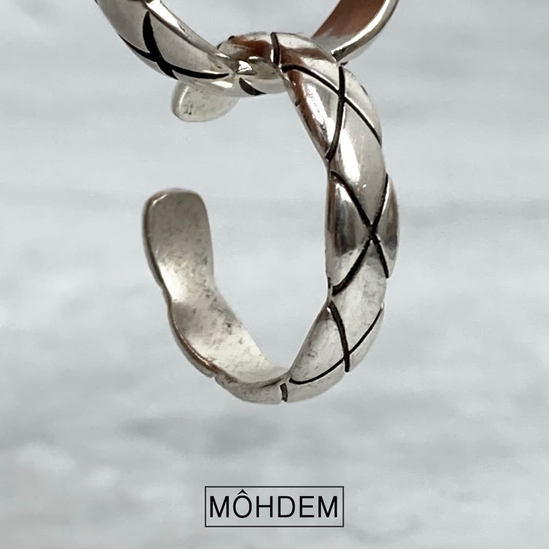 [Unisex] Coco2 엠보 체크 실버 반지 상품이미지3