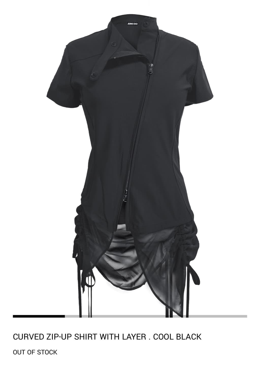 정도 반팔 CURVED ZIP-UP SHIRT WITH LAYER 블랙  상품이미지2