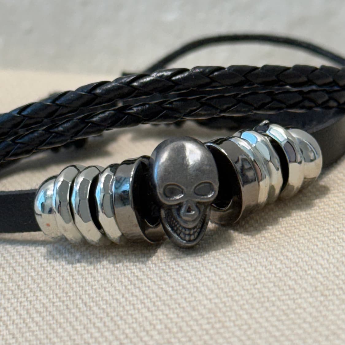 빈티지 무드 가죽 스컬 레더 팔찌  상품이미지2