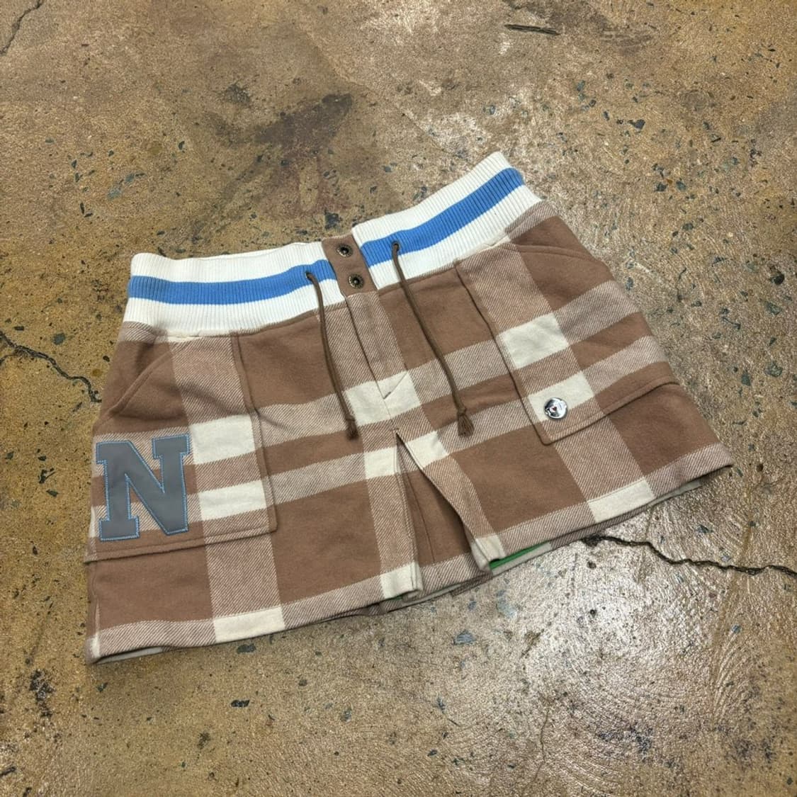 [정품/M] 나이키 초코 브라운 베이지 체크 코튼 미니 스커트   상품이미지1