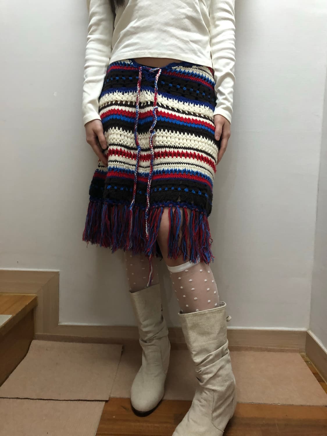 빈티지 보헤미안 믹스 컬러 투웨이 니트 스커트 상품이미지2