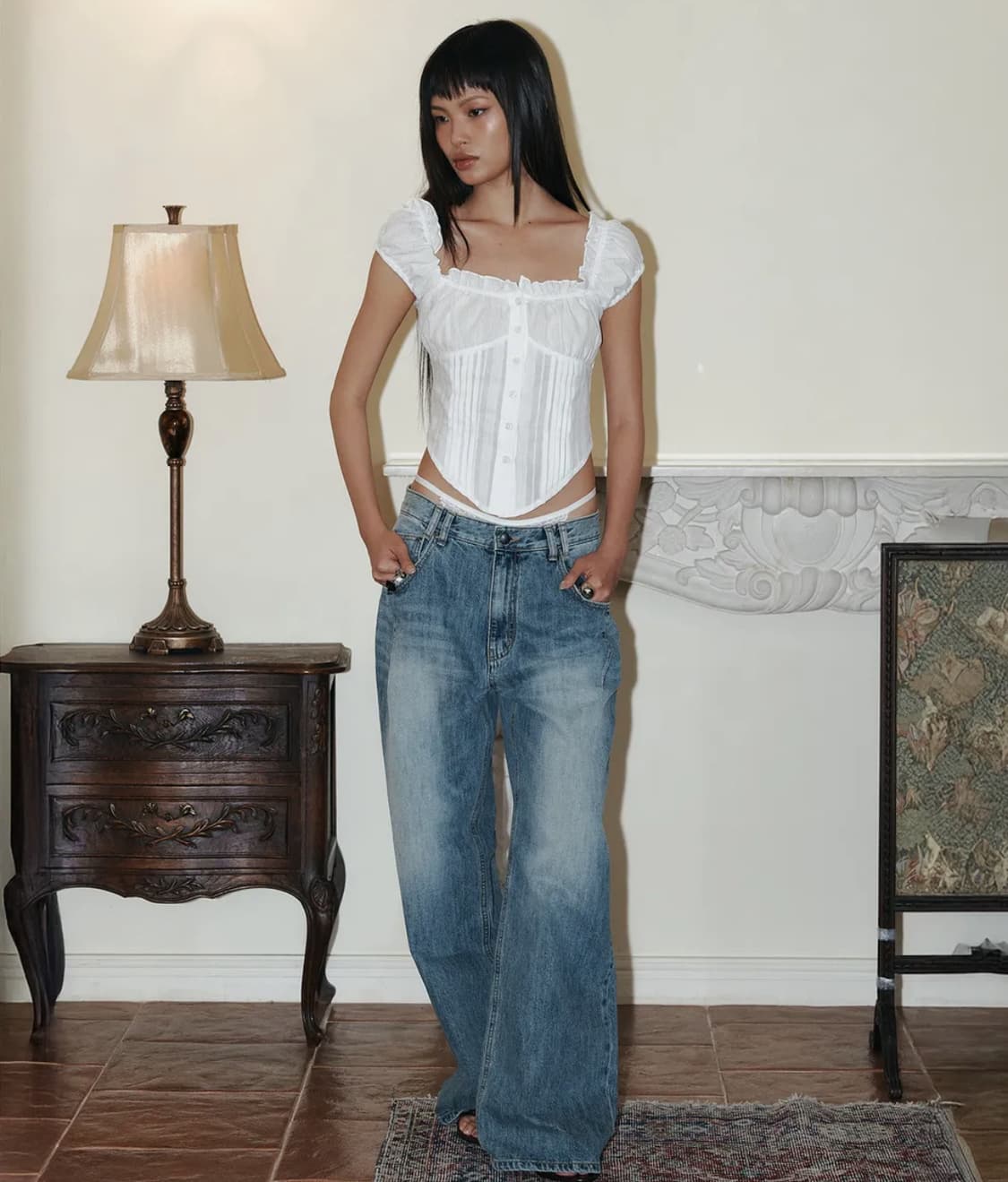 플리즈노팔로우 25Damaged Washing Wide Denim S 상품이미지2