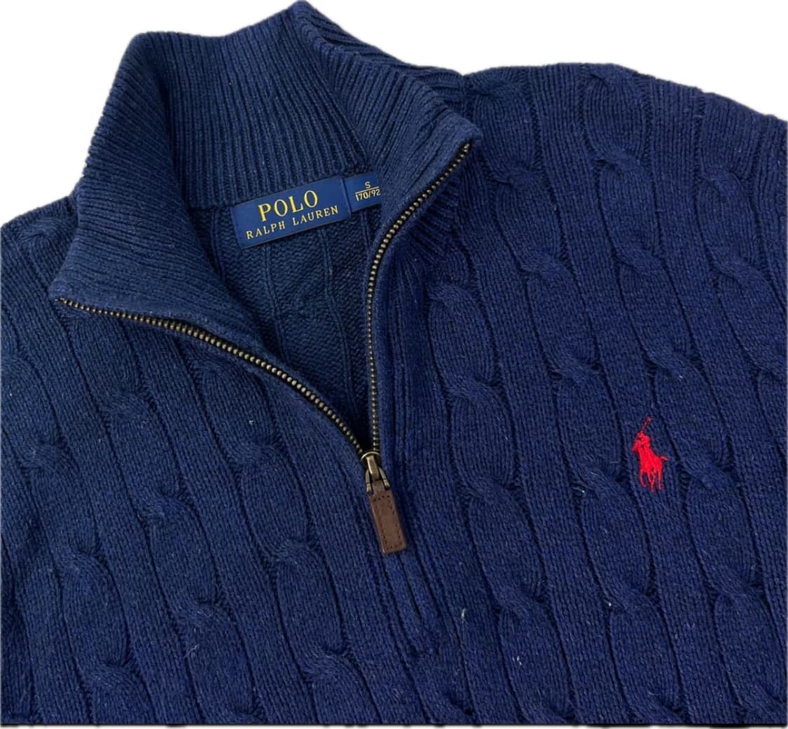 95 폴로 네이비 꽈배기 반집업 니트 상품이미지2