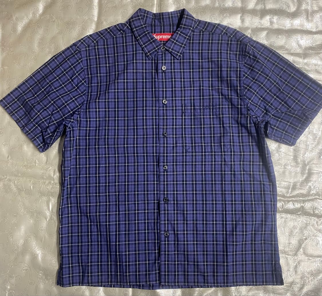 (M)슈프림 24SS Loose Fit Mini Plaid 셔츠 네이비 상품이미지3