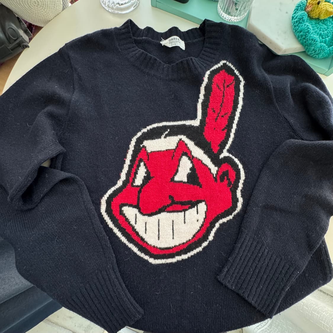 네이비 레드 인디언패턴 울 니트 스웨터 상품이미지1