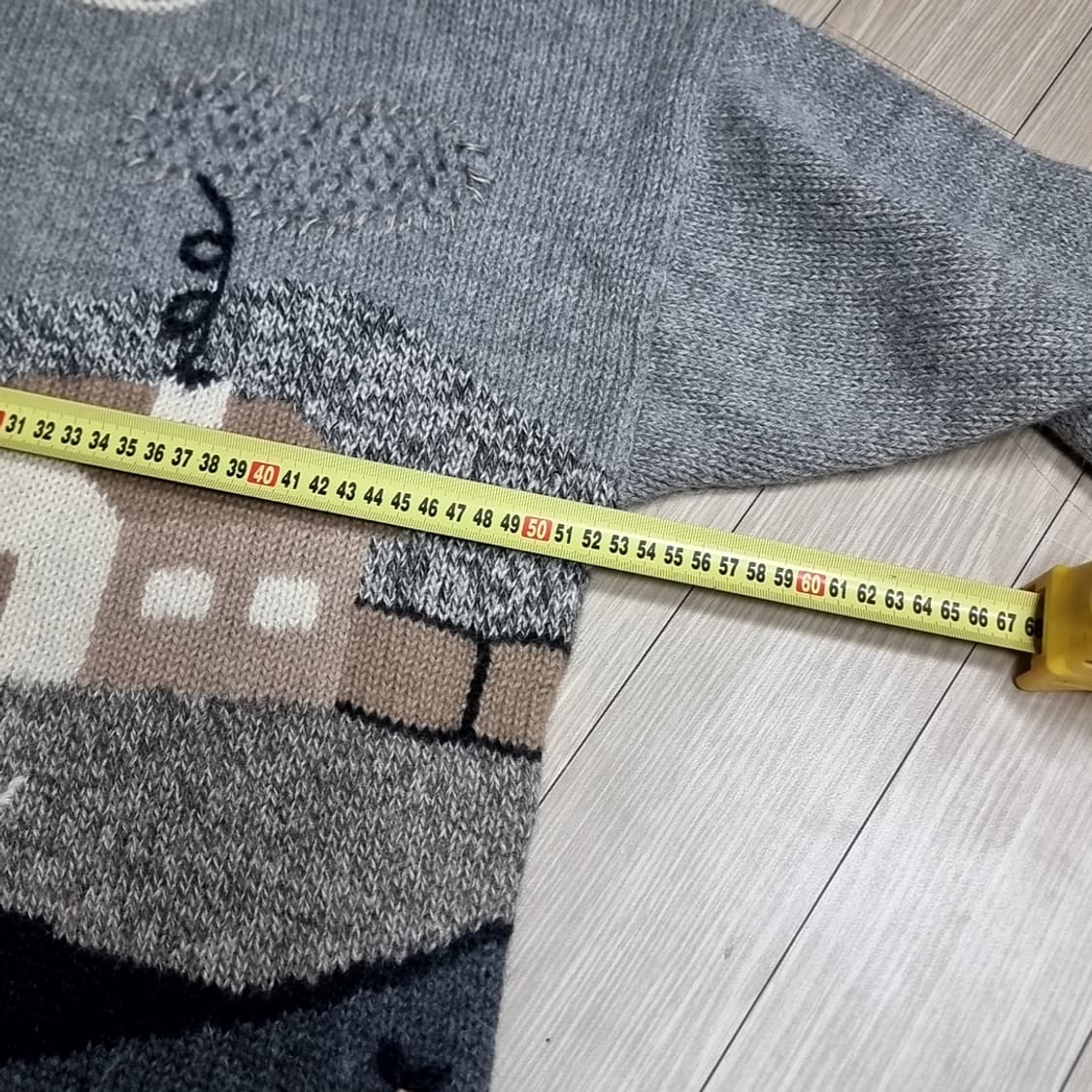 페루제Raffa 100프로 알파카 빈티지 패턴 니트 스웨터 그레이(실측) 상품이미지7