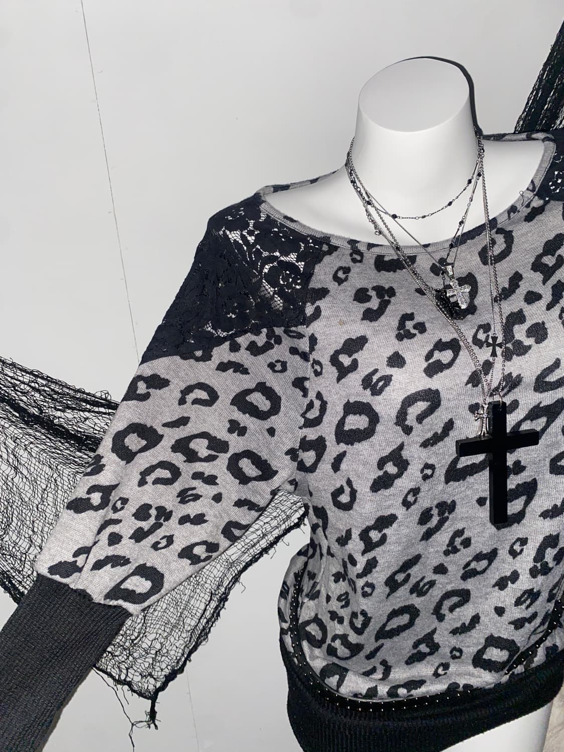 ꒰ঌ 오네갸루 레오파드 시스루 롱슬리브 ໒꒱ 상품이미지3