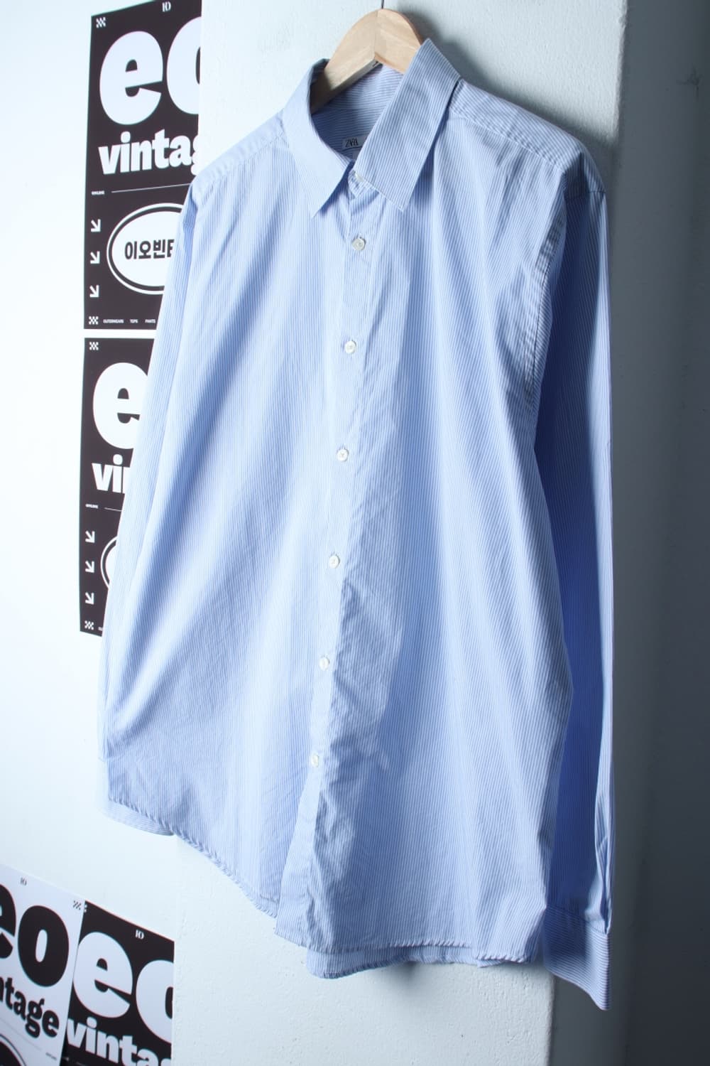 (L-2XL) 자라 셔츠 남방 스트라이프 연블루 놈코어-H32351 상품이미지1