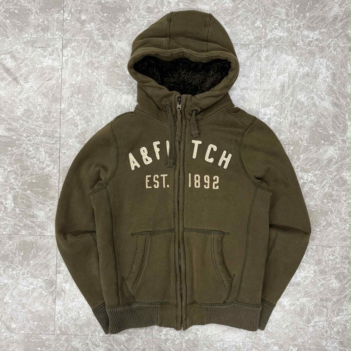 아베크롬비 y2k 울프죠 카키 양털 대장급 후드집업 희귀져지(M) 상품이미지2