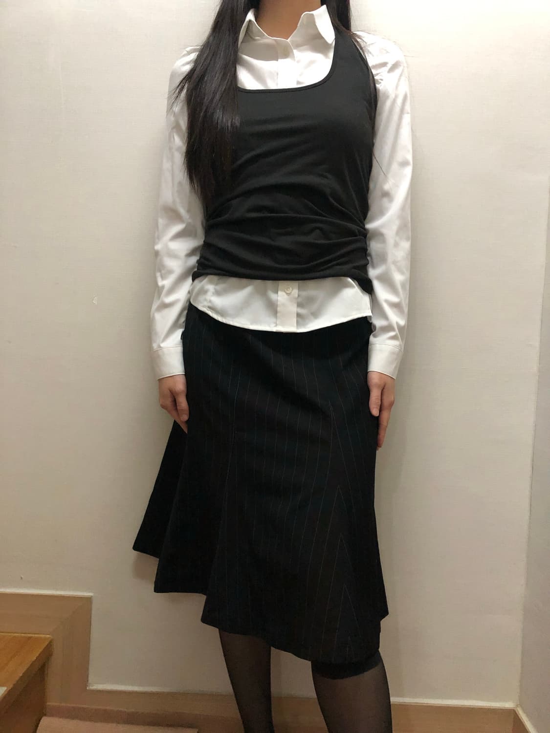 빈티지 블랙 핀 스트라이프 미니 스커트 상품이미지7