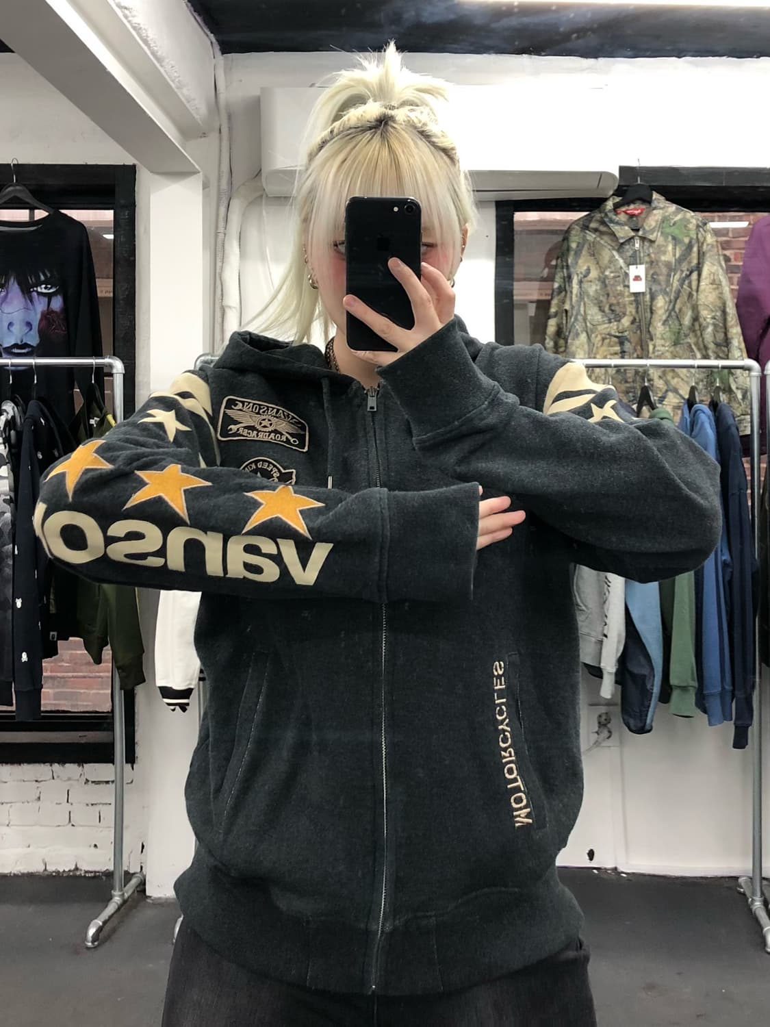 밴슨 레더 스타 패치 후드집업 상품이미지3