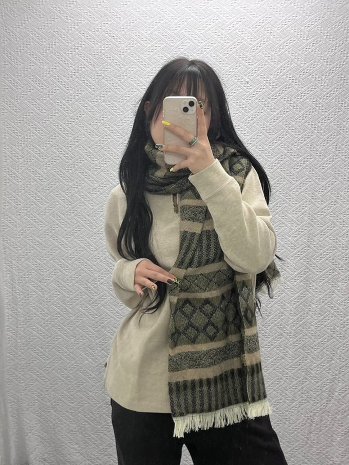 빈티지 보헤미안 에스닉 인디언 올리브카키 목도리 C07473 상품이미지2