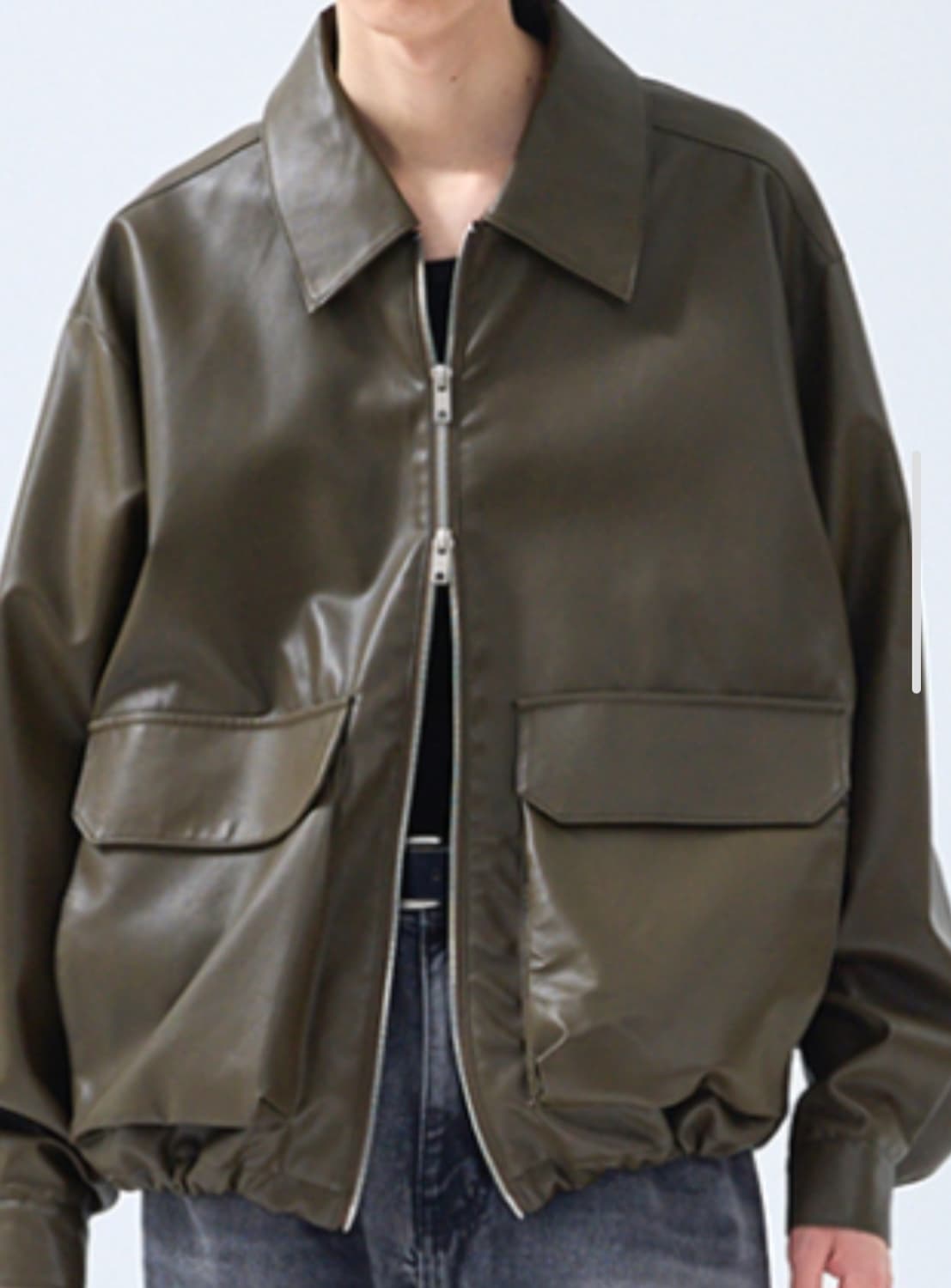 카키 브라운 비건 레더자켓 상품이미지8