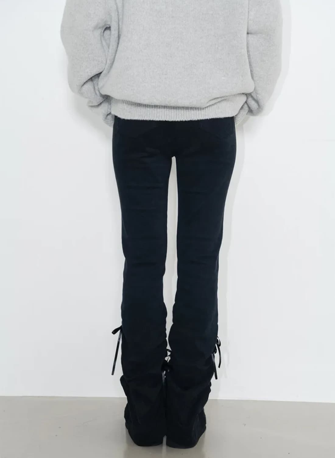 하이스쿨디스코 리본 셔링 부츠컷 피치 코튼 팬츠 상품이미지3