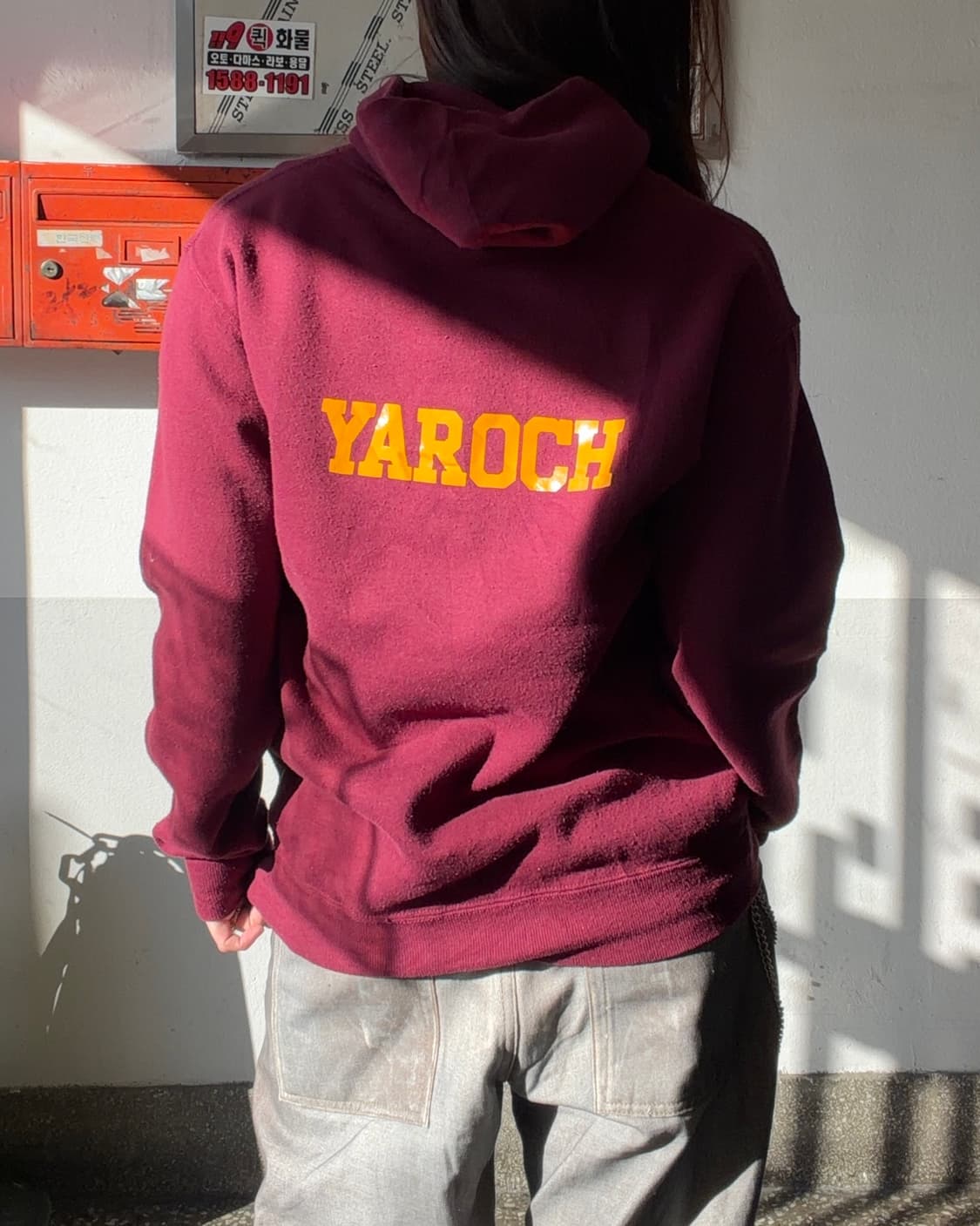 90s RUSSELL 올드스쿨 버건디 스웻후디 상품이미지2