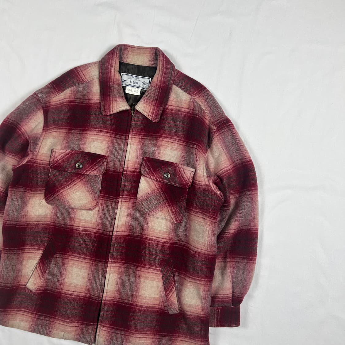 90‘s 빈티지 플란넬 체크 헤비울 셔츠 집업 자켓 상품이미지2