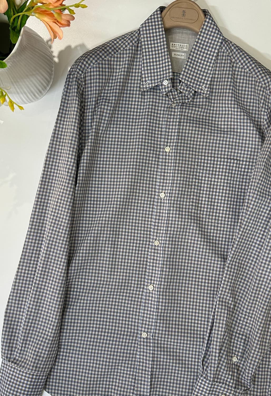 브루넬로 쿠치넬리 브라운 체크 코튼셔츠 XL 상품이미지1