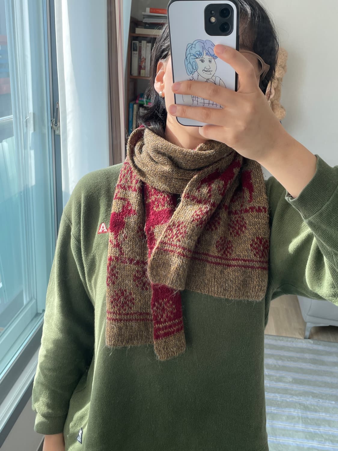 빈티지 니트 배색 머플러 디어패턴 상품이미지5