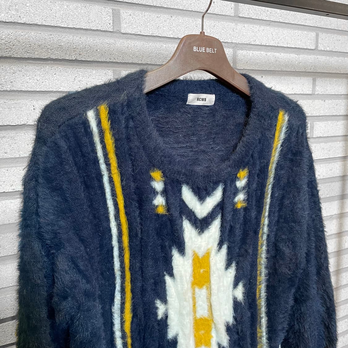 JPN VINTAGE 앙고라 롱 니트 아즈텍 패턴 디테일 네이비 상품이미지4