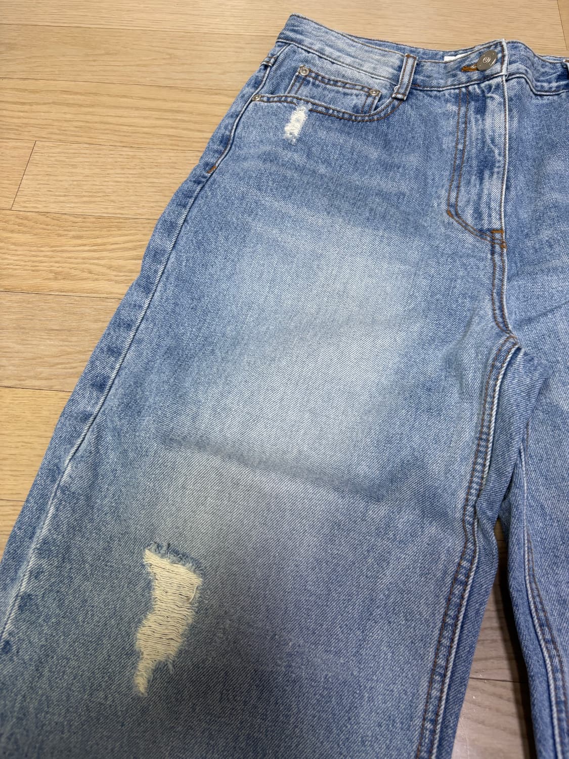 Lucky Chouette 데미지 와이드 데님 상품이미지5