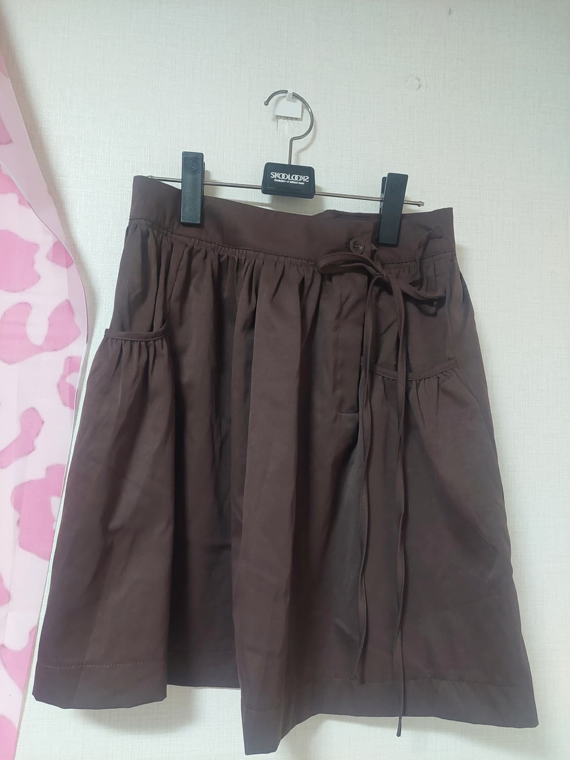 빈티지 감성 브라운 리본 미디스커트 상품이미지2