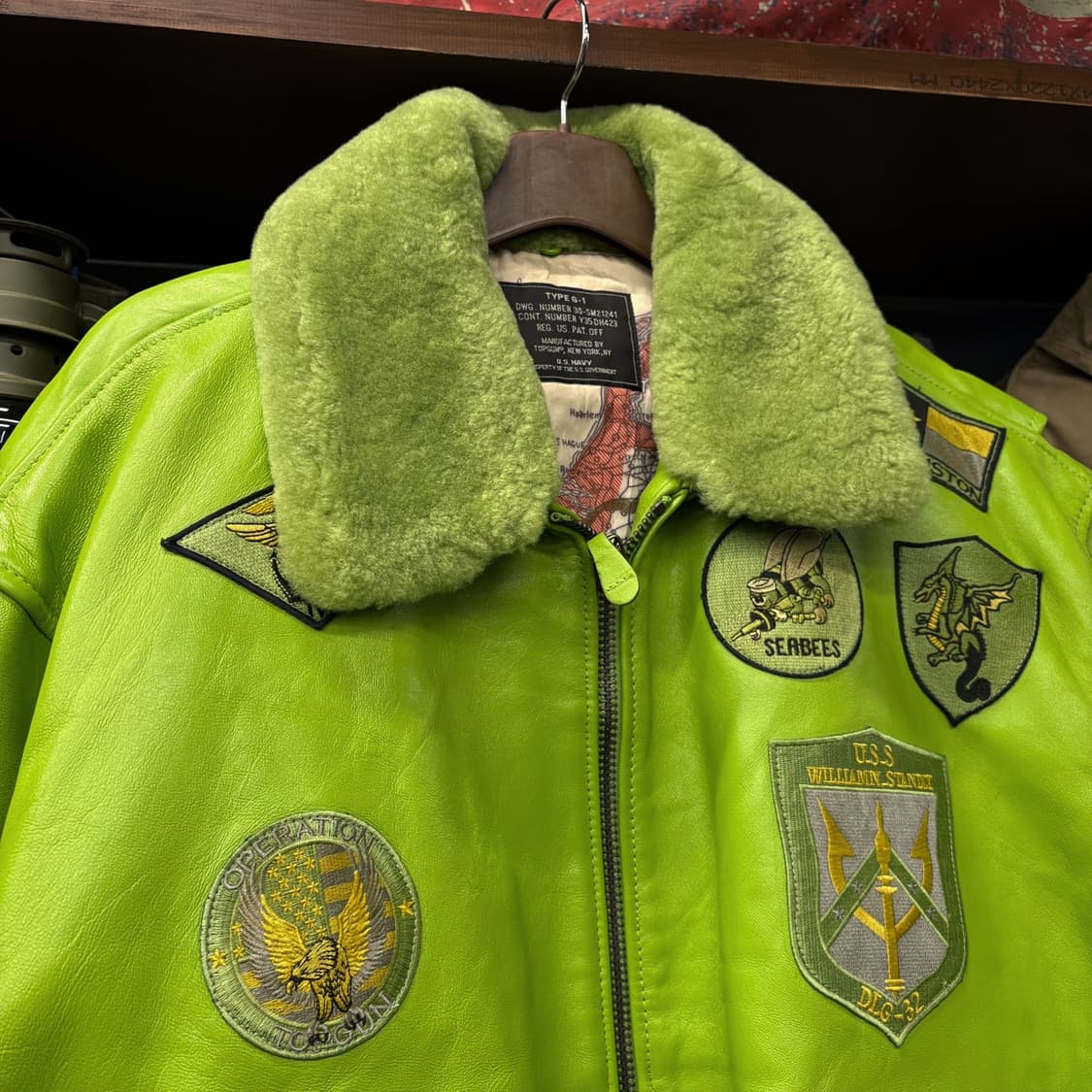 00s TOPGUN TYPE G-1 플라이트 레더 봄버자켓 그린 N526 상품이미지3