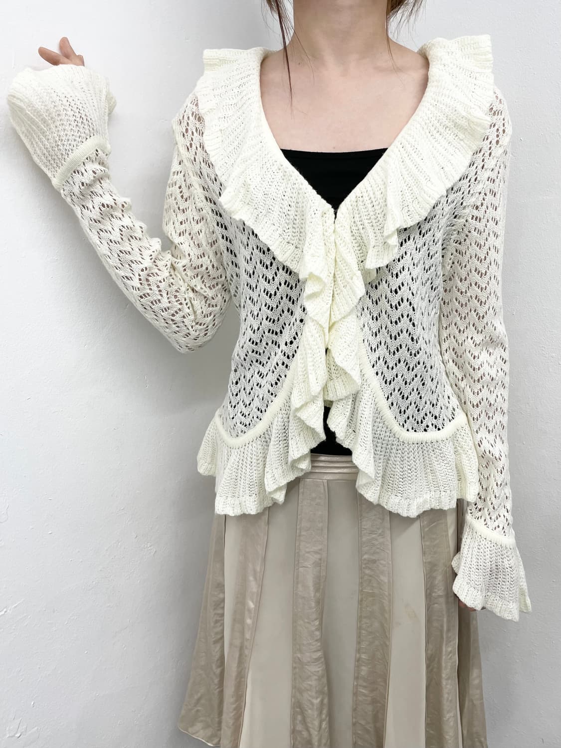 아이보리 프릴 짜임 볼레로 상품이미지2