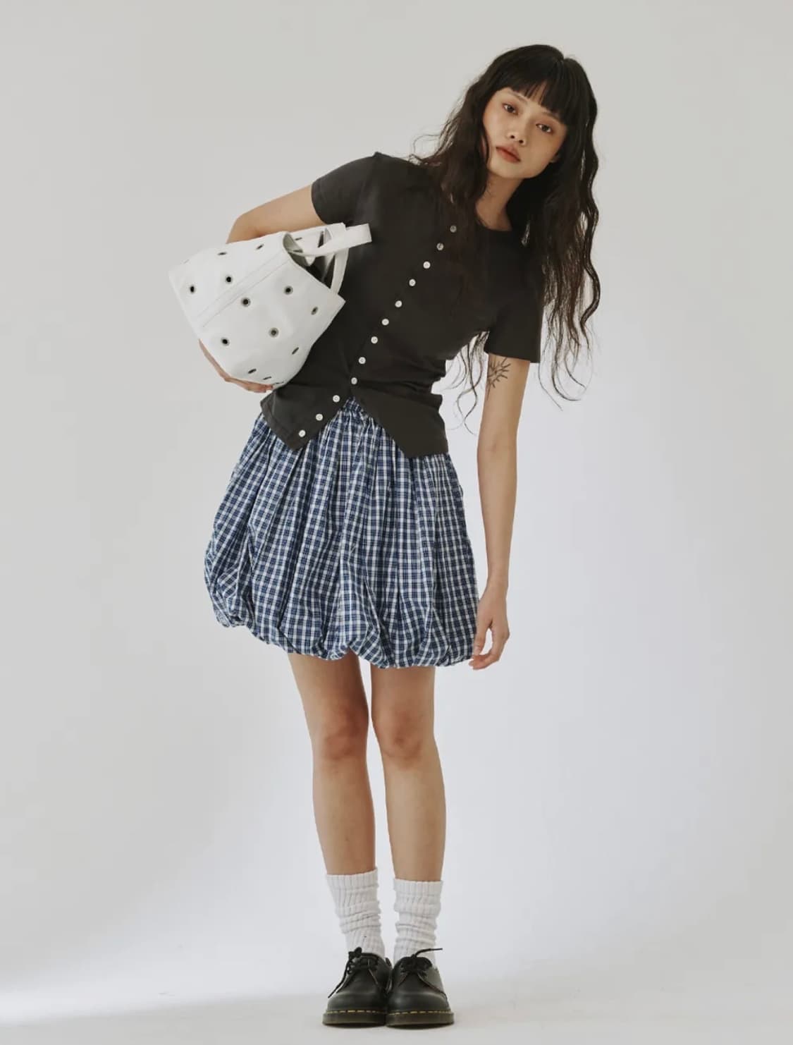 PLZPROJECT 플리즈프로젝트 BALLOON SKIRT 블루 체크 상품이미지1